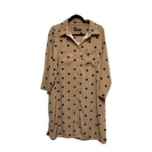 Fashion To Figure Taupe Tan with Black Polka Dots Button Down Shirt Dress 0 XL